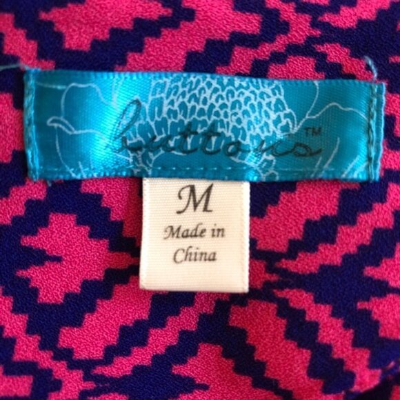 Buttons Womens Pink & Blue Dress w/Back Cut-out Medium - Picture 8 of 9